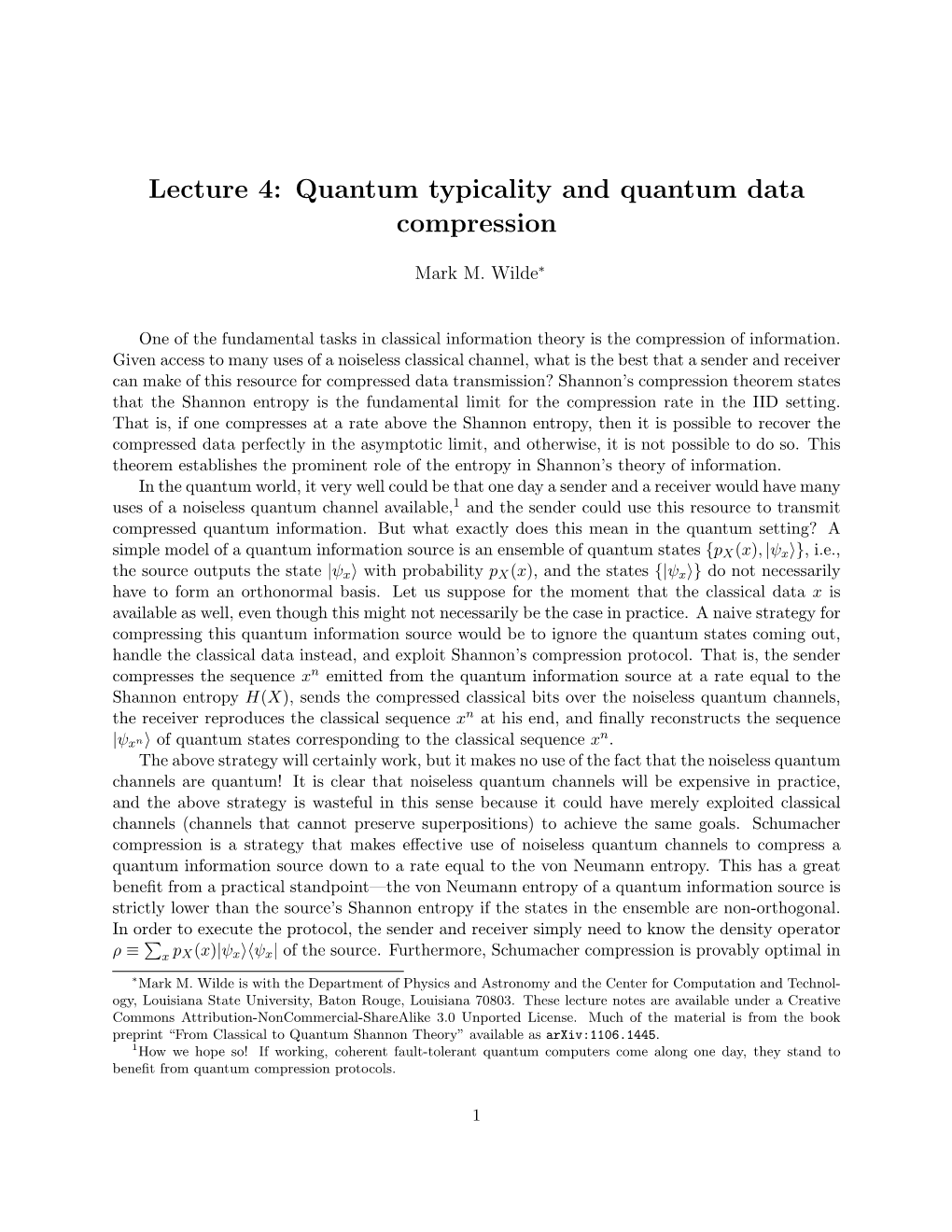 Lecture 4: Quantum Typicality and Quantum Data Compression