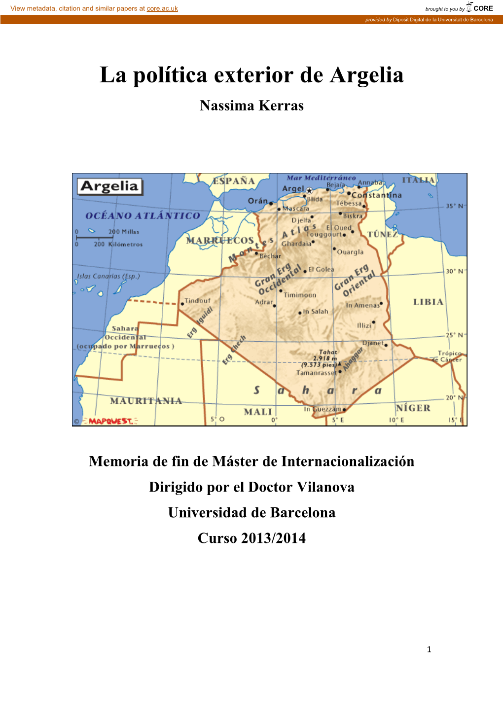 La Política Exterior De Argelia Nassima Kerras