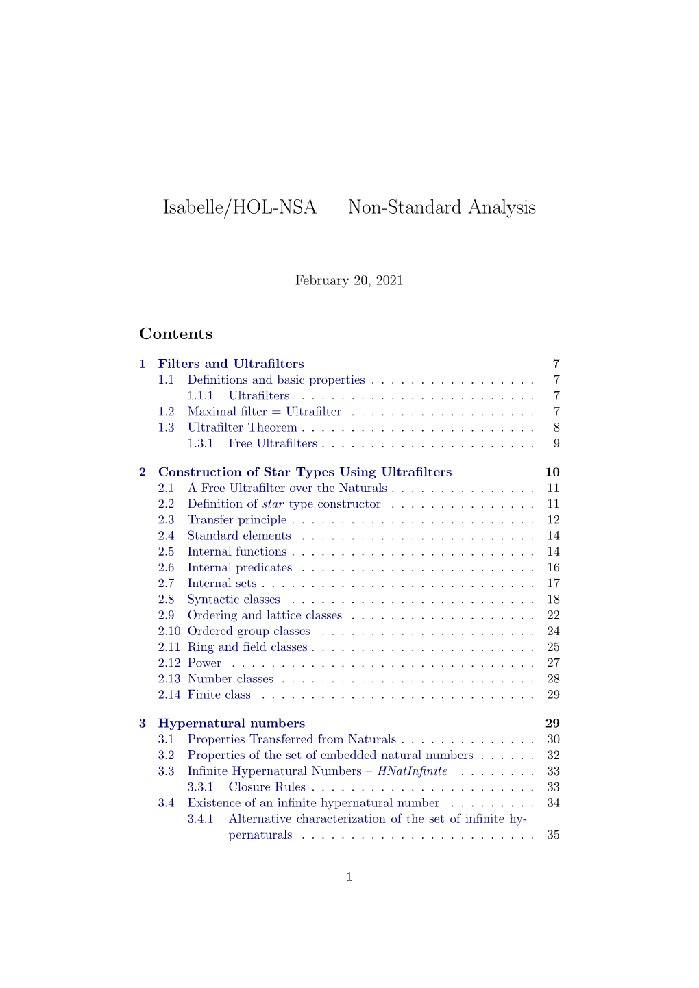 Isabelle/HOL-NSA — Non-Standard Analysis