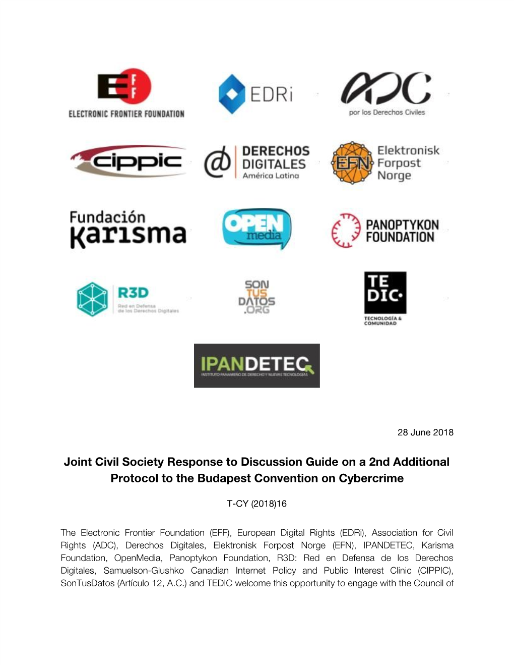 Joint Civil Society Response to Discussion Guide on a 2Nd Additional Protocol to the Budapest Convention on Cybercrime