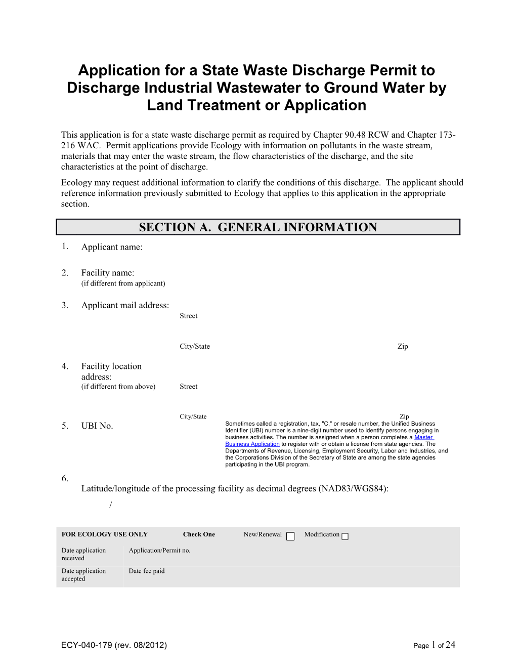 Industrial Wastewater to Ground Water Application