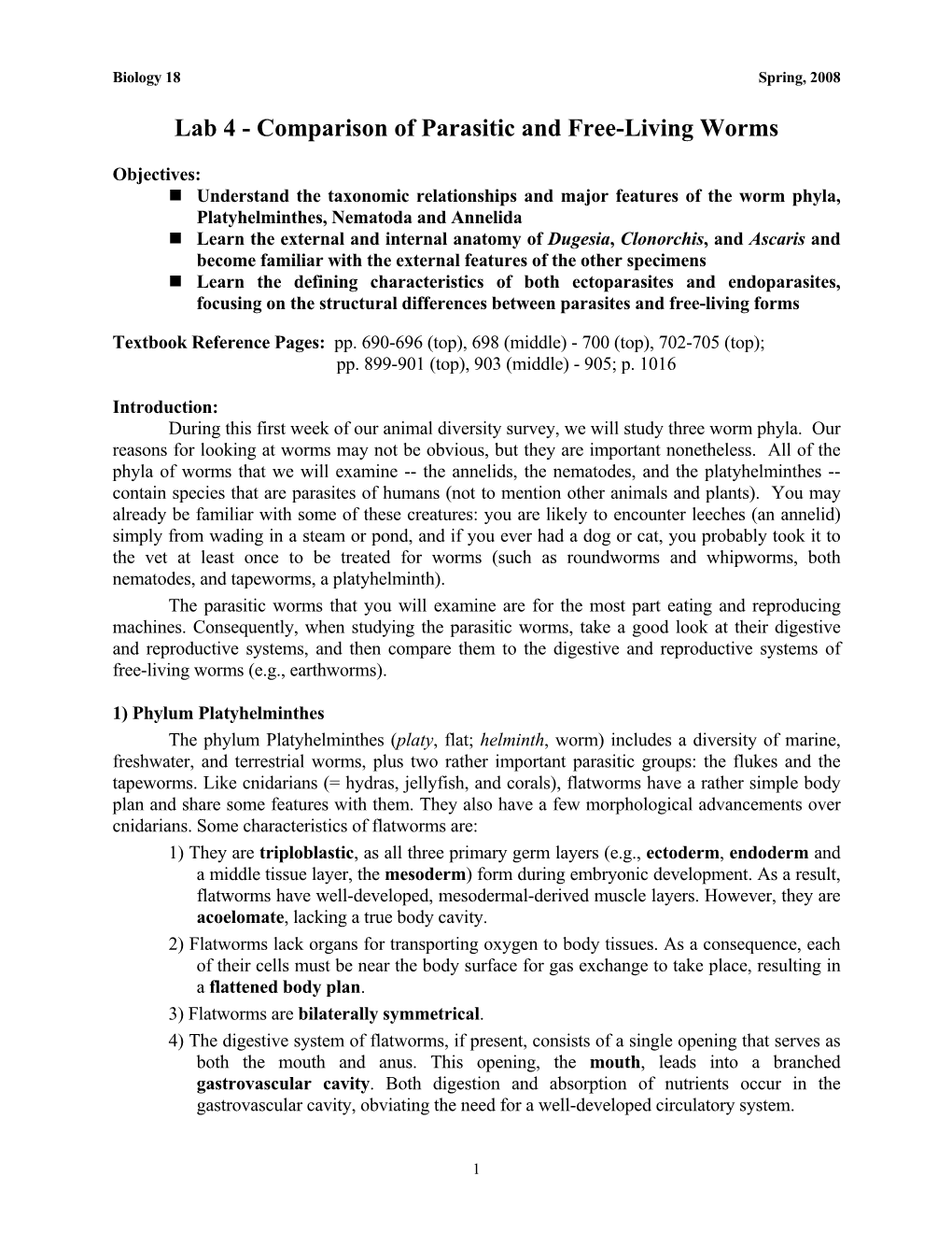 Lab 4 - Comparison of Parasitic and Free-Living Worms