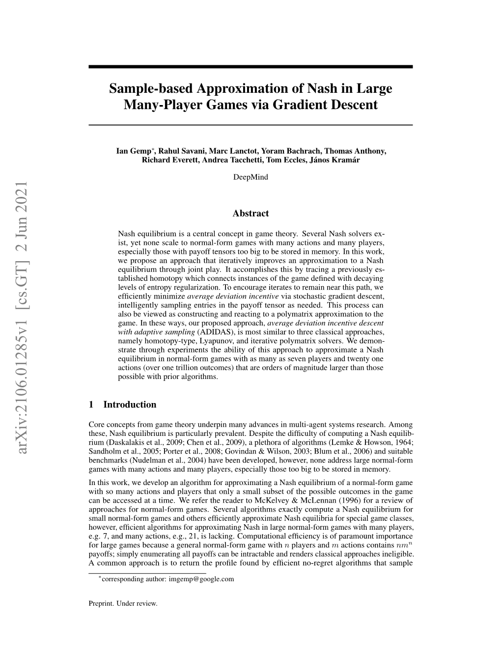 Sample-Based Approximation of Nash in Large Many-Player Games Via Gradient Descent