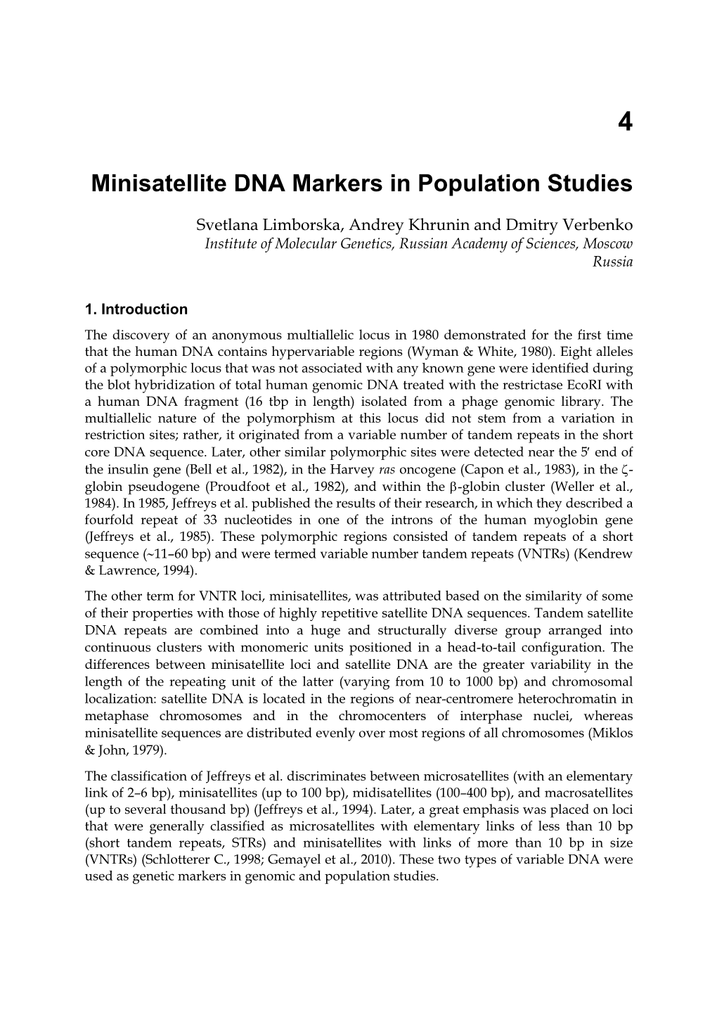 Minisatellite DNA Markers in Population Studies