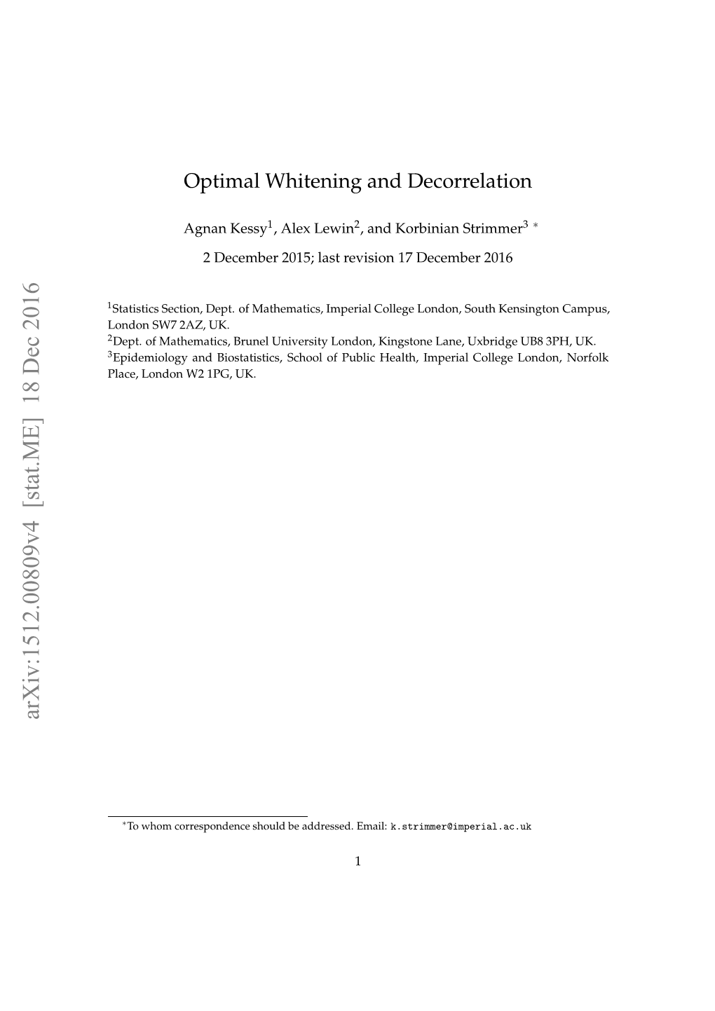 Optimal Whitening and Decorrelation