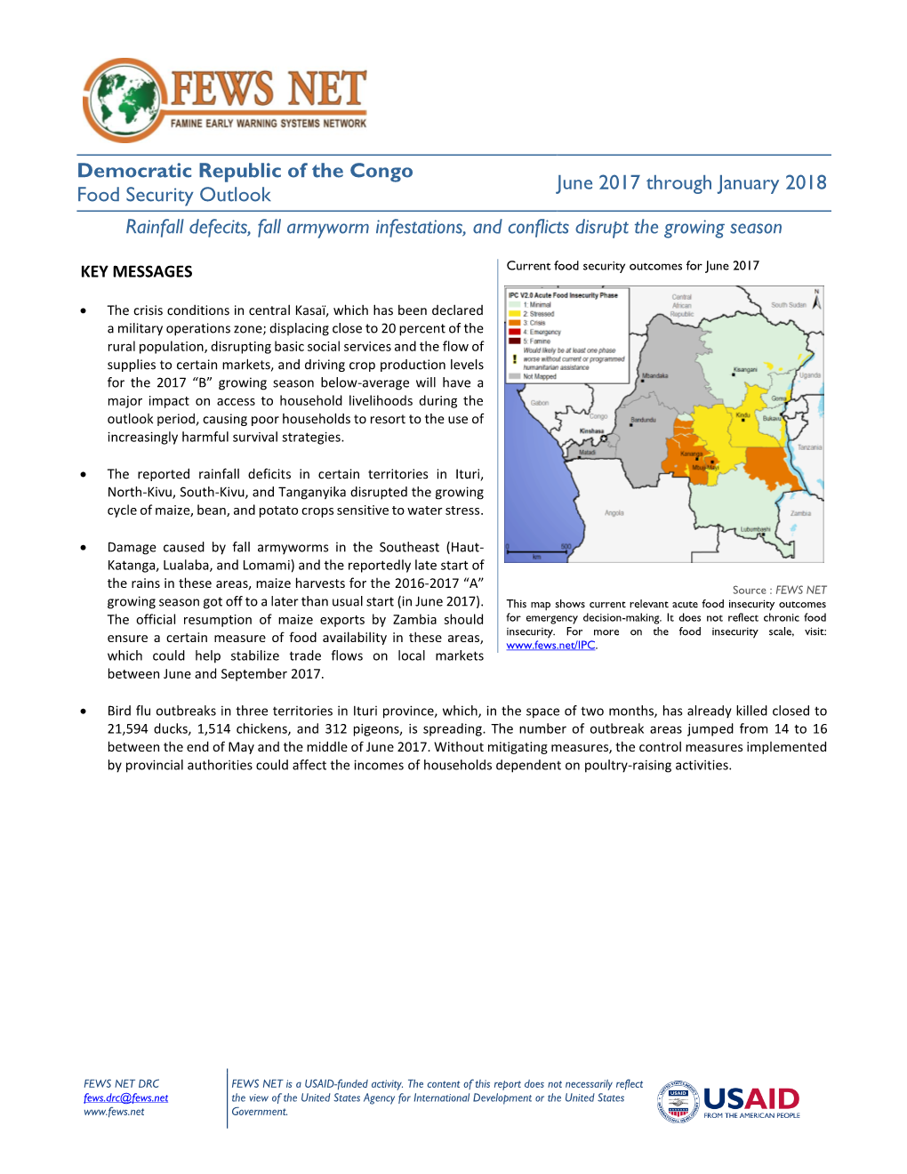 Democratic Republic of Congo Food Security Outlook June 2017 Through