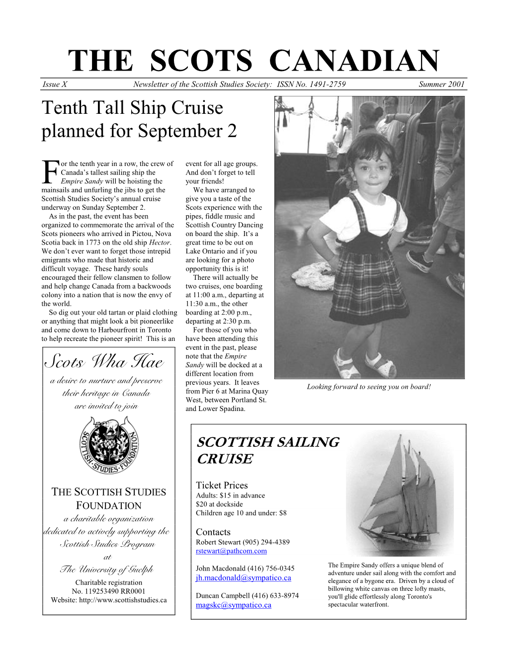 Summer 2001 Tenth Tall Ship Cruise Planned for September 2