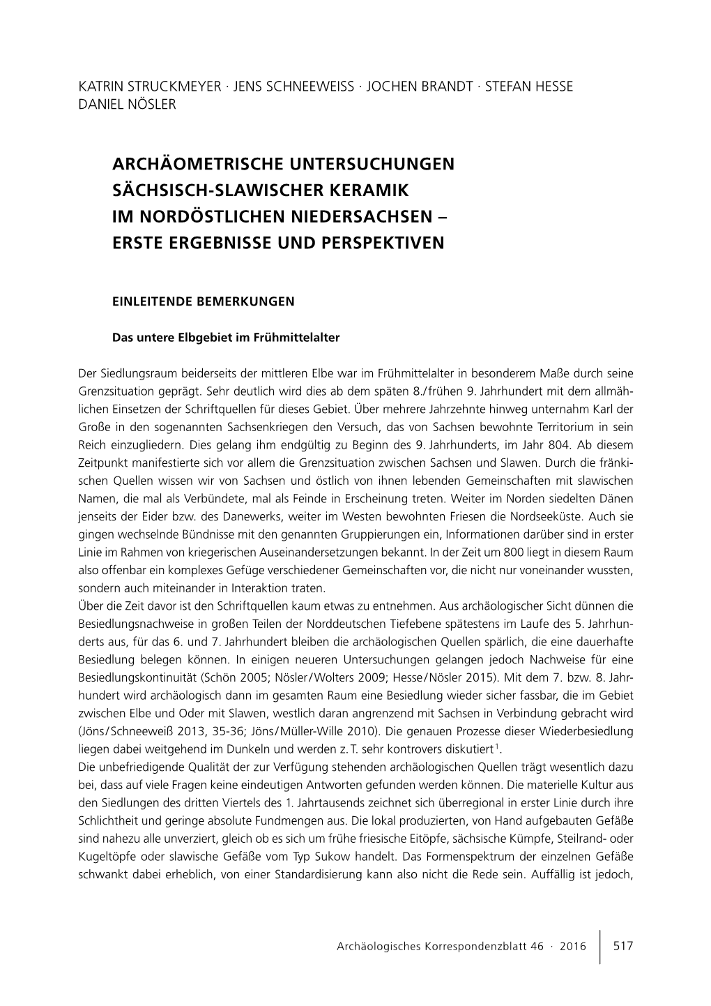 Archäometrische Untersuchungen Sächsisch-Slawischer Keramik Im Nordöstlichen Niedersachsen – Erste Ergebnisse Und Perspektiven