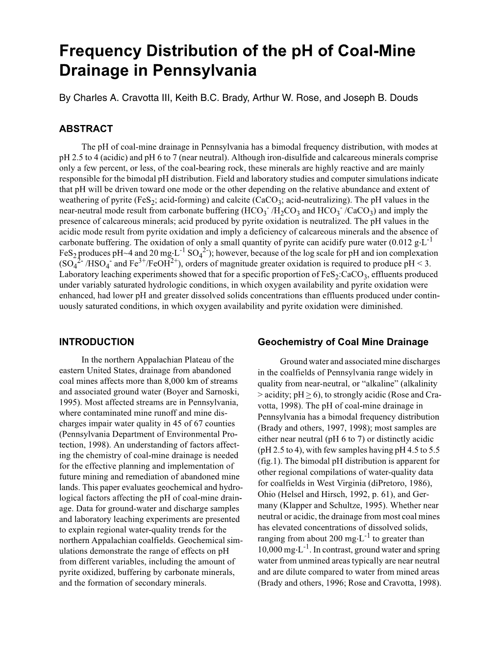 Frequency Distribution of the Ph of Coal-Mine Drainage in Pennsylvania