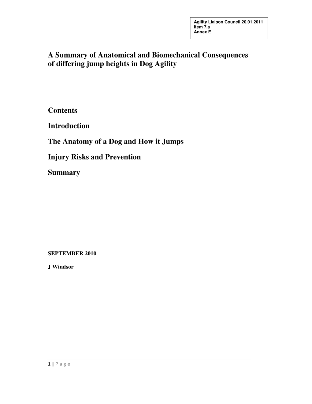 A Summary of Anatomical and Biomechanical Consequences of Differing Jump Heights in Dog Agility