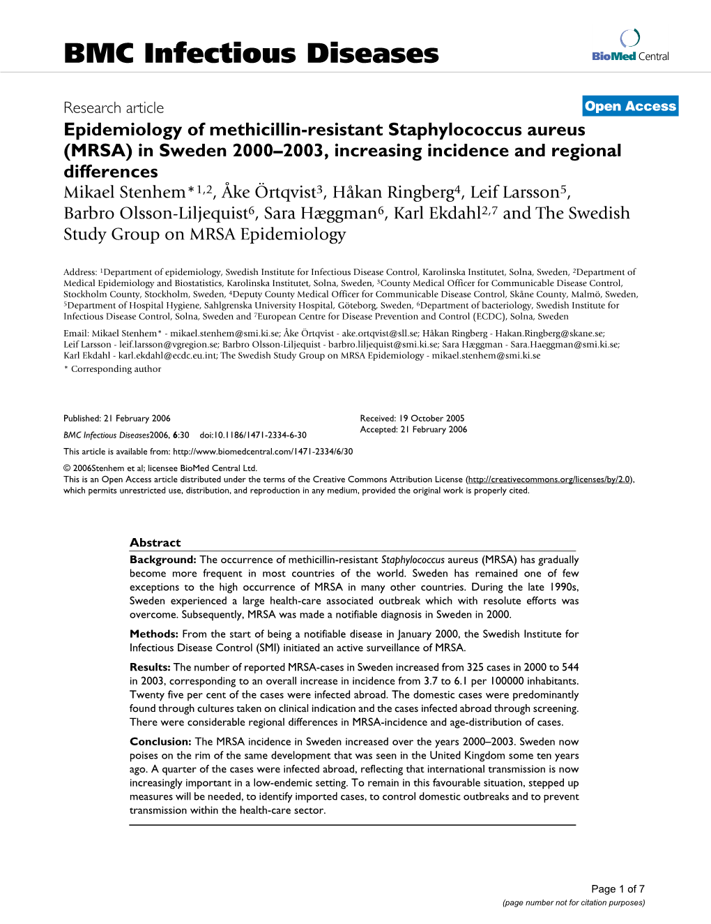 Epidemiology of Methicillin-Resistant Staphylococcus Aureus (MRSA) In