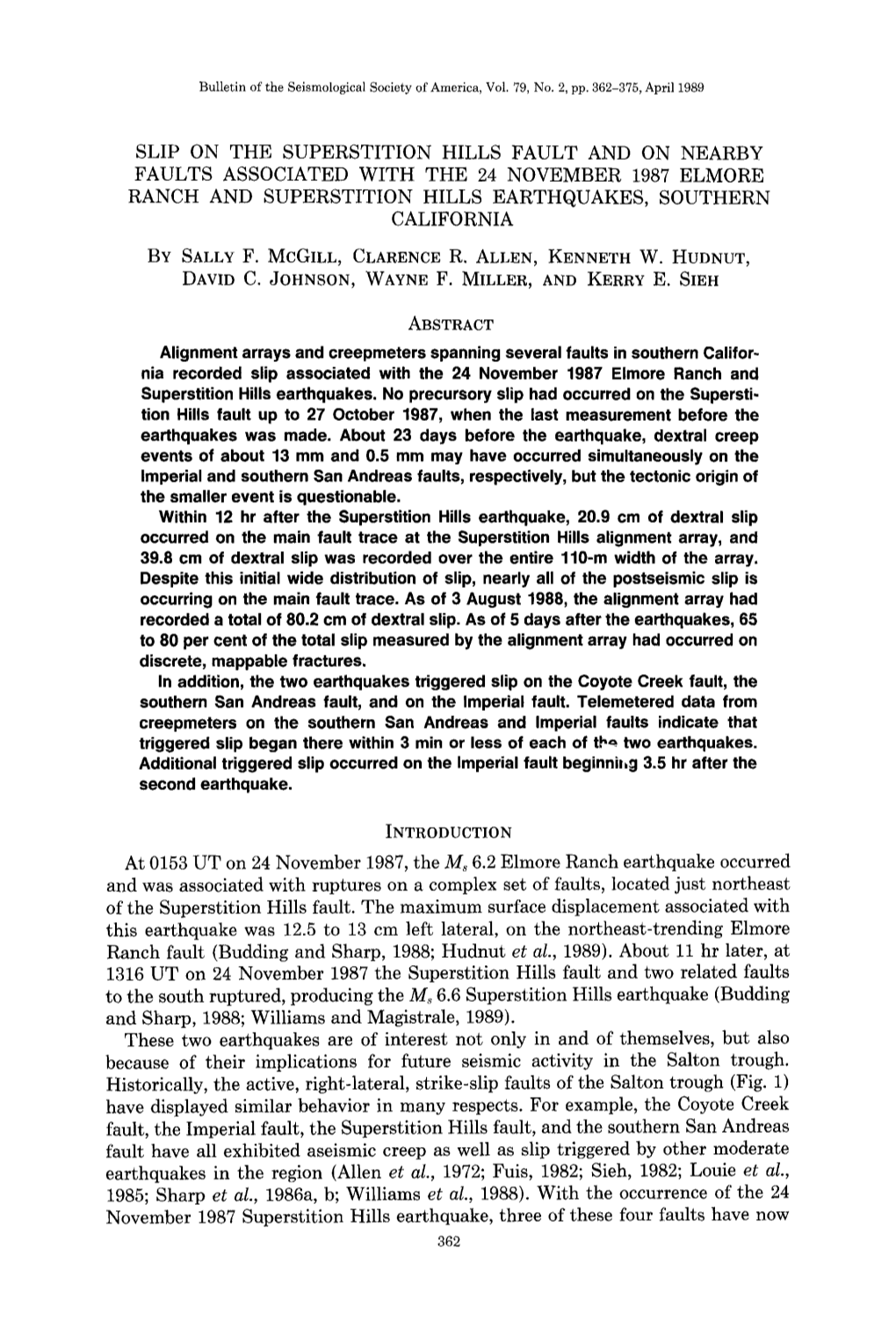 Slip on the Superstition Hills Fault and on Nearby Faults Associated with The