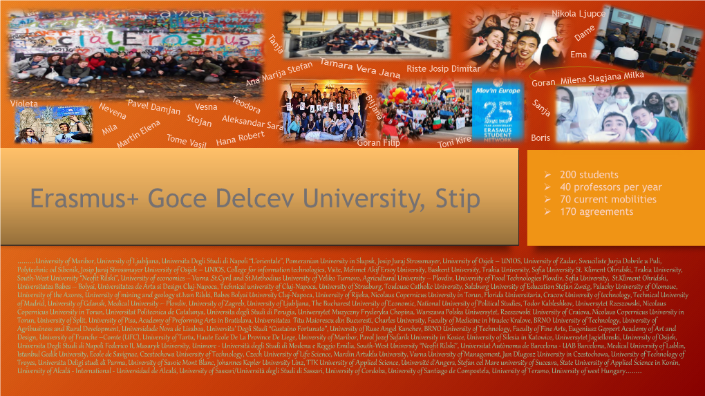 Erasmus+ Goce Delcev University, Stip  170 Agreements