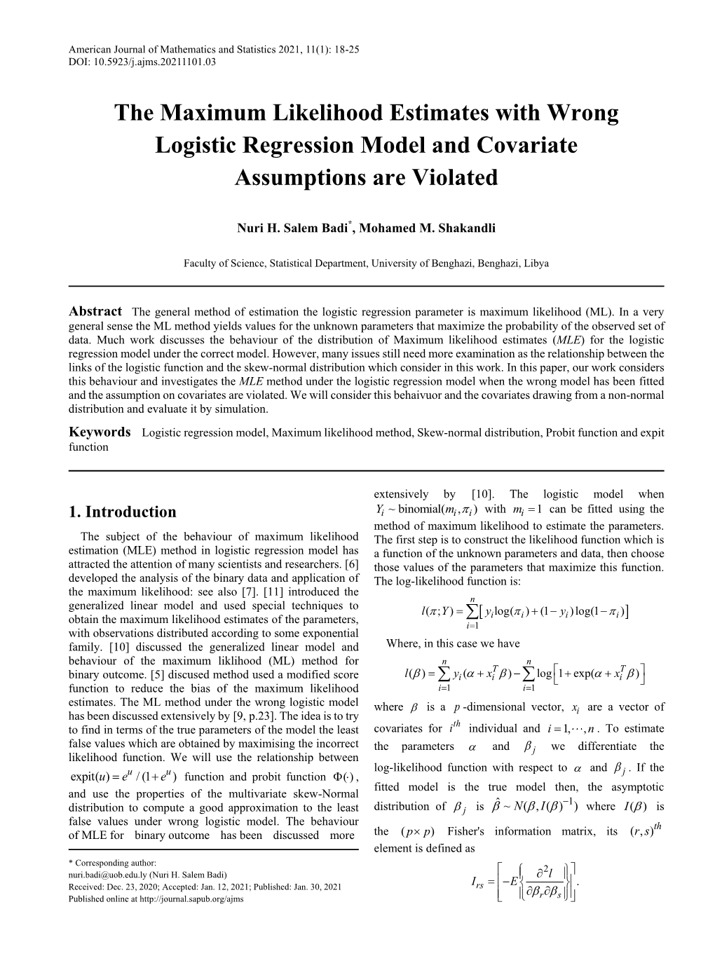 Logistic Regression Model, Maximum Likelihood Method, Skew-Normal Distribution, Probit Function and Expit Function
