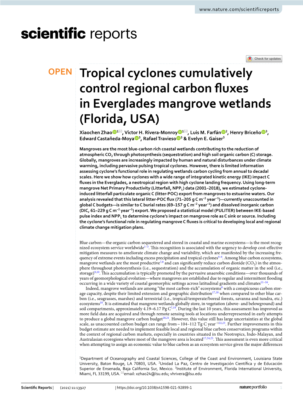 Tropical Cyclones Cumulatively Control Regional Carbon Fluxes In