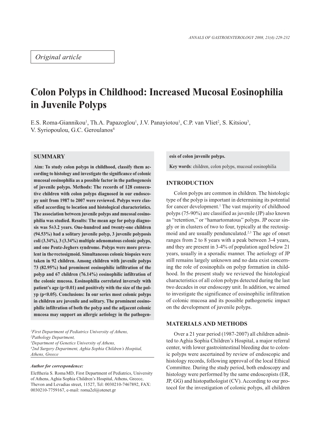 Increased Mucosal Eosinophilia in Juvenile Polyps