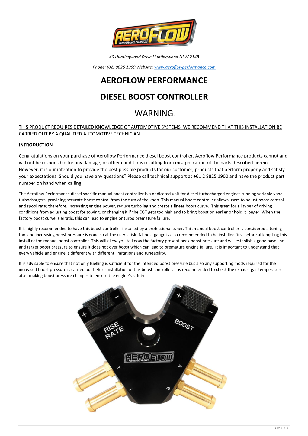 Aeroflow Performance Diesel Boost Controller Warning!