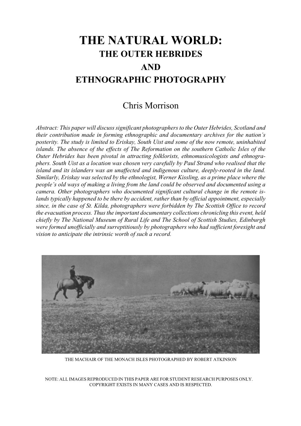 The Natural World: the Outer Hebrides and Ethnographic Photography