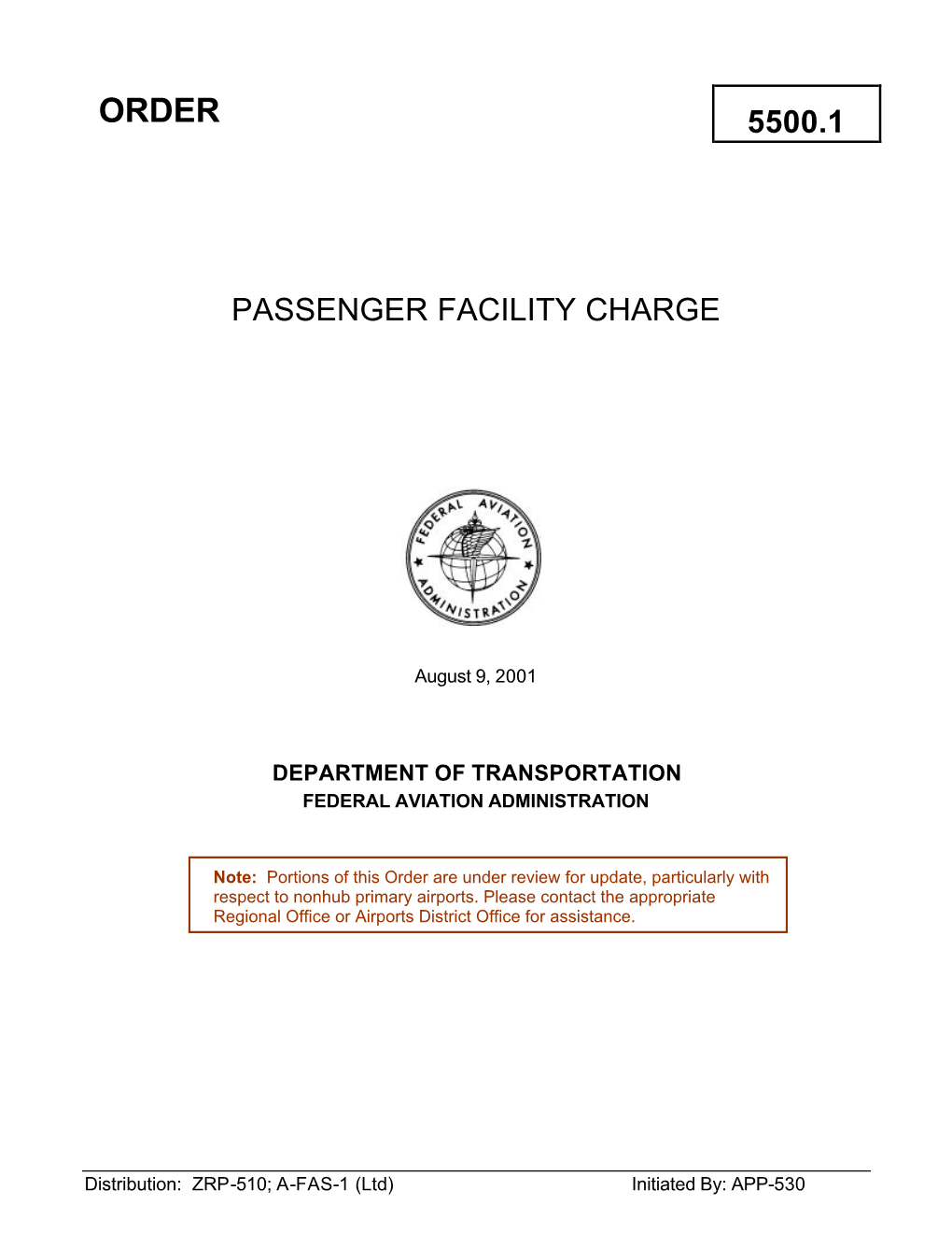 Passenger Facility Charge (PFC) Order 5500.1