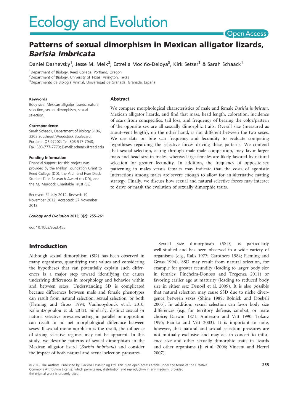 Patterns of Sexual Dimorphism in Mexican Alligator Lizards, Barisia Imbricata