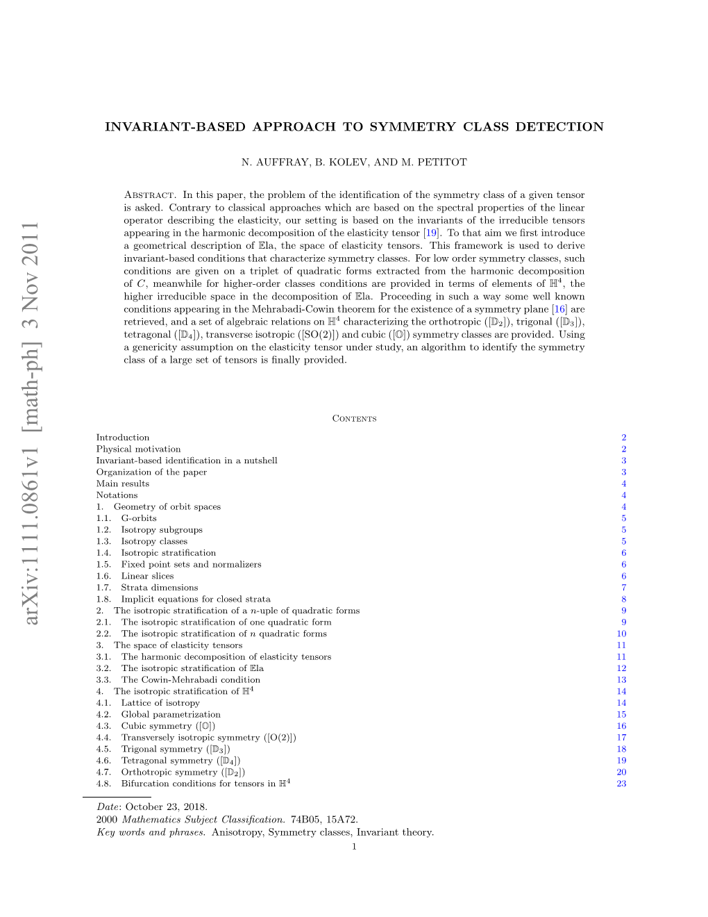 Invariant-Based Approach to Symmetry Detection of Elasticity Tensors