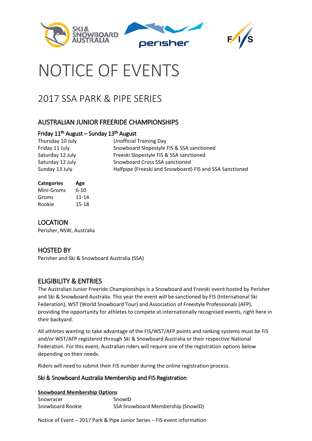 Notice of Events