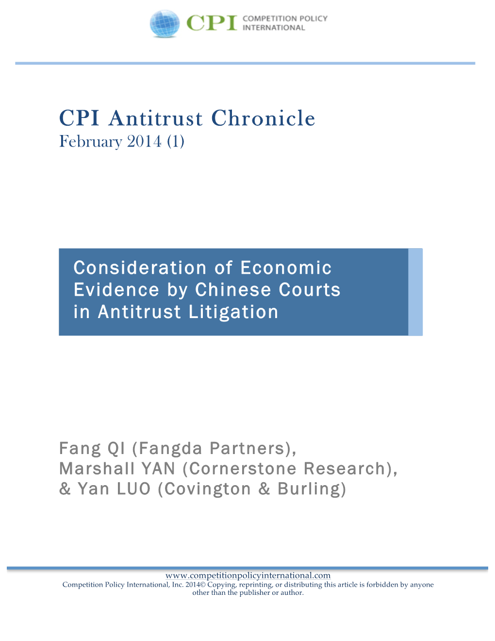 Consideration of Economic Evidence by Chinese Courts in Antitrust Litigation