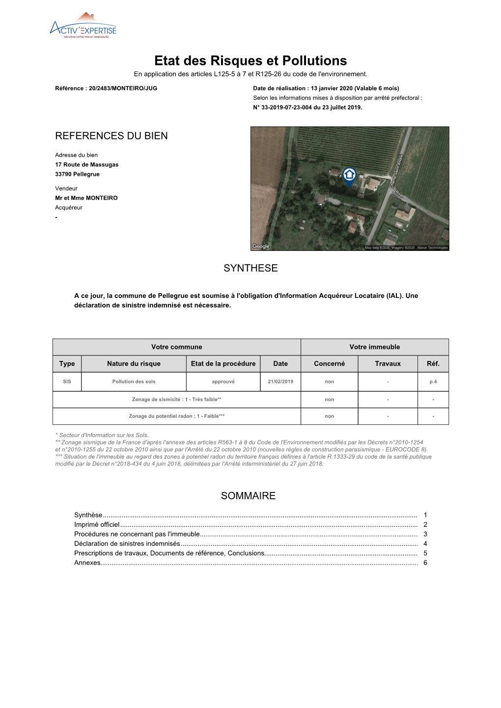 Etat Des Risques Et Pollutions En Application Des Articles L125-5 À 7 Et R125-26 Du Code De L'environnement