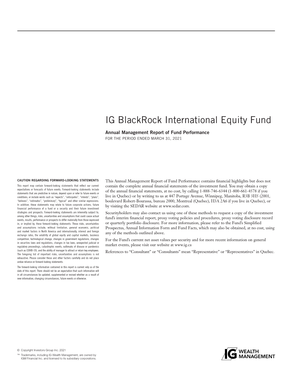 IG Blackrock International Equity Fund