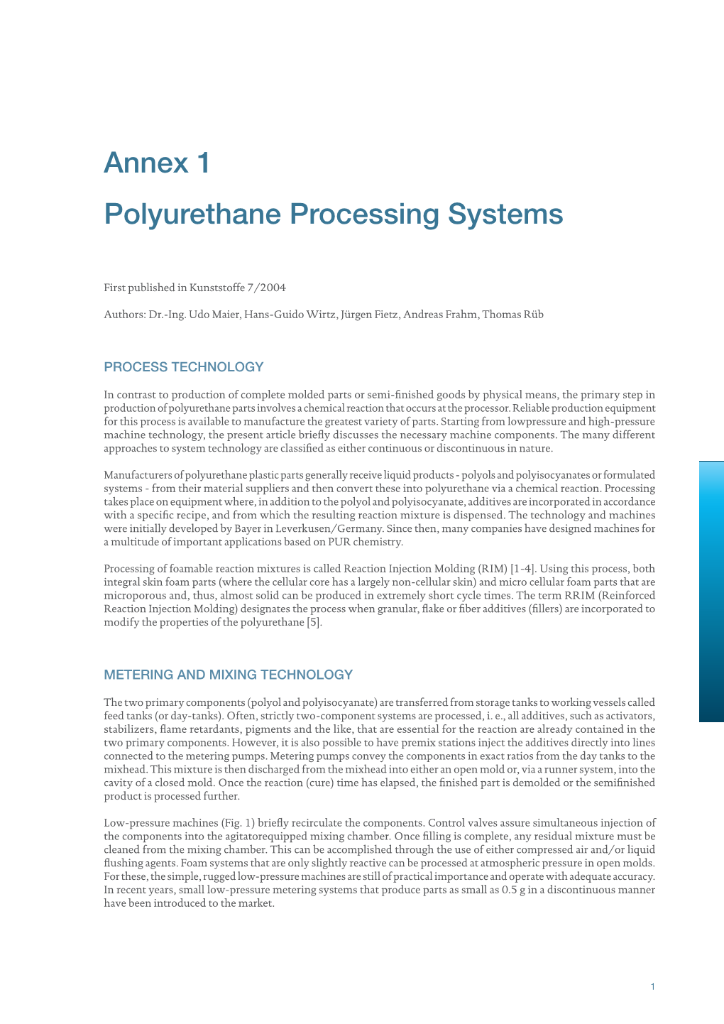 Annex 1 Polyurethane Processing Systems