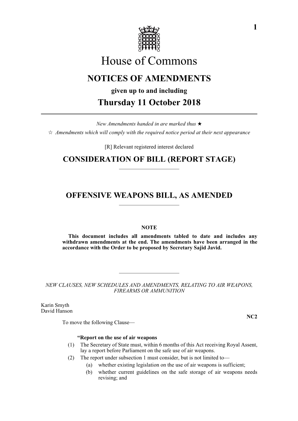 Offensive Weapons Bill, As Amended