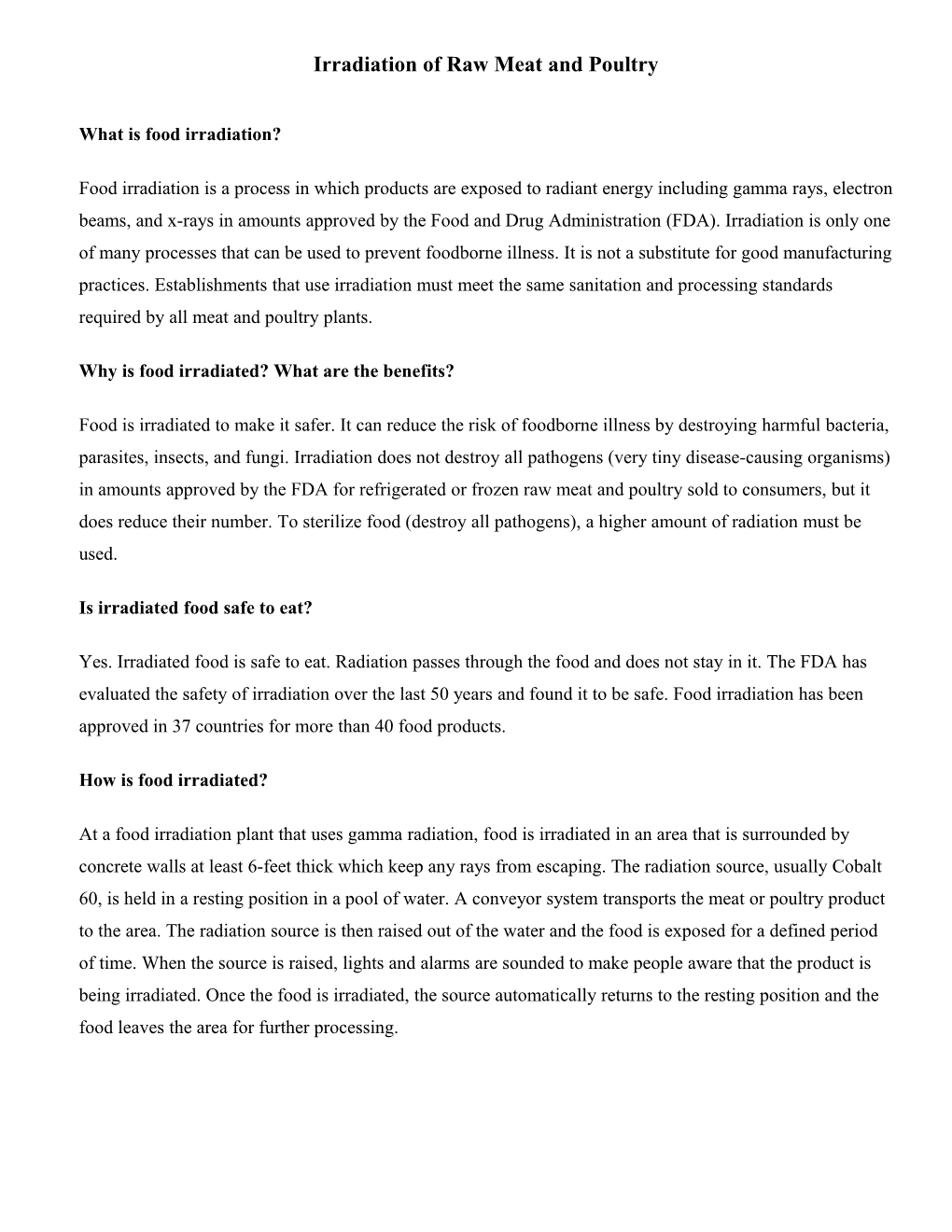 Irradiation of Raw Meat and Poultry