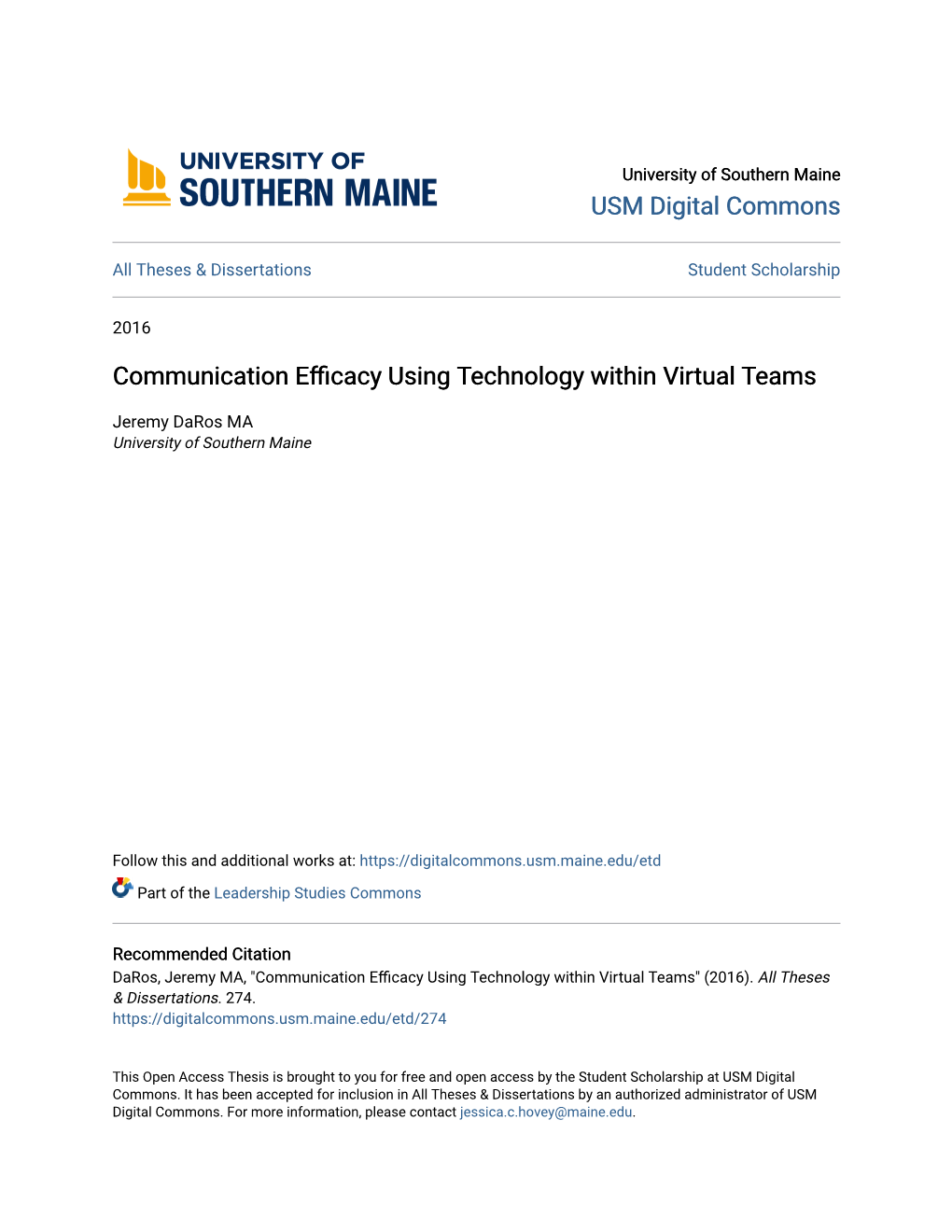 Communication Efficacy Using Technology Within Virtual Teams