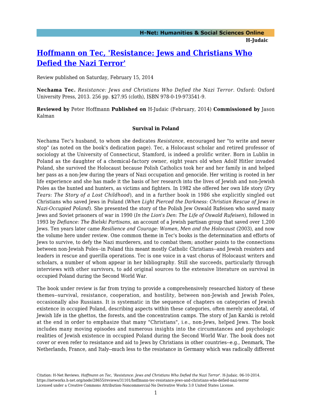 Resistance: Jews and Christians Who Defied the Nazi Terror'