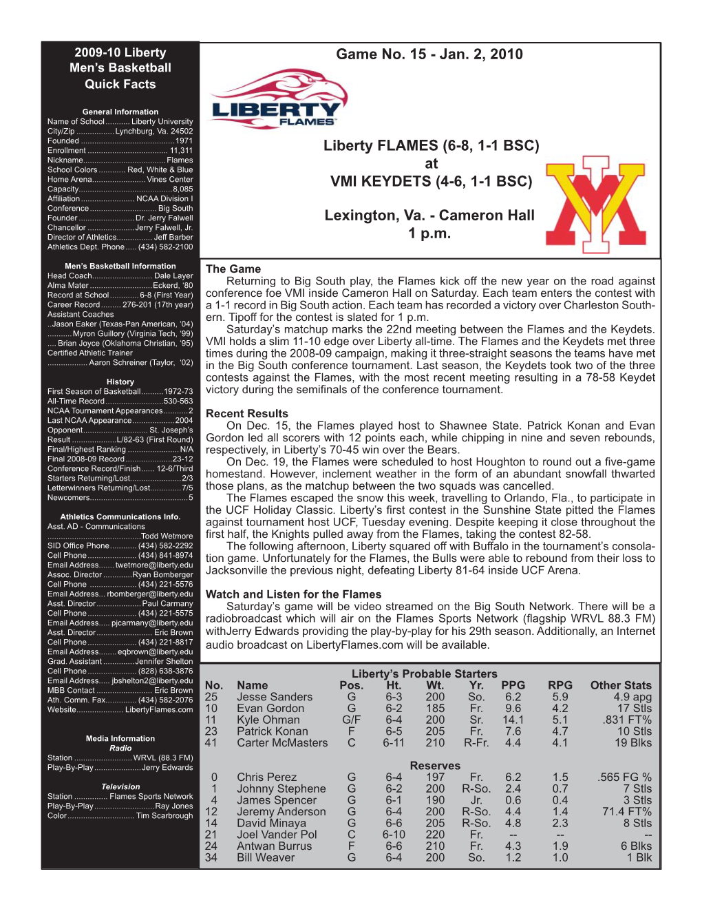 Shawnee State Game Notes.Indd