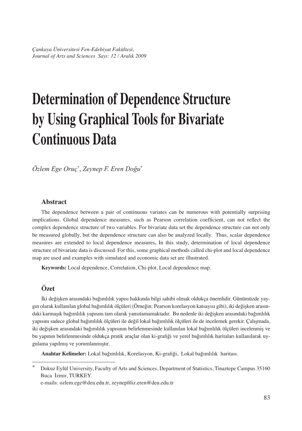 Determination of Dependence Structure by Using Graphical Tools for Bivariate Continuous Data
