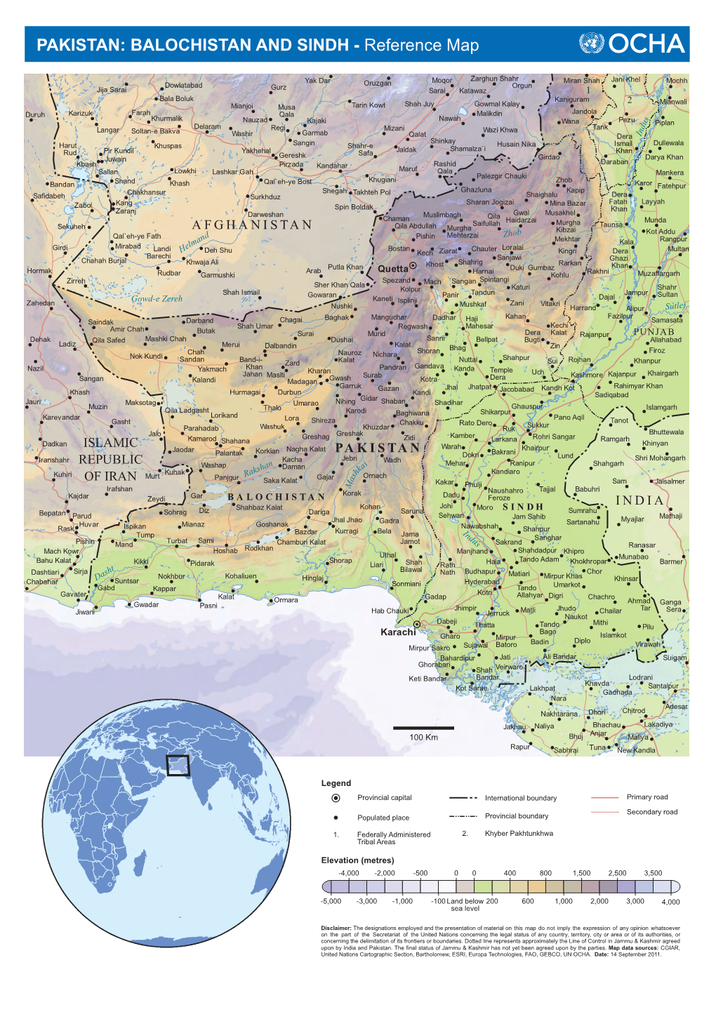 PAKISTAN: BALOCHISTAN and SINDH - Reference Map