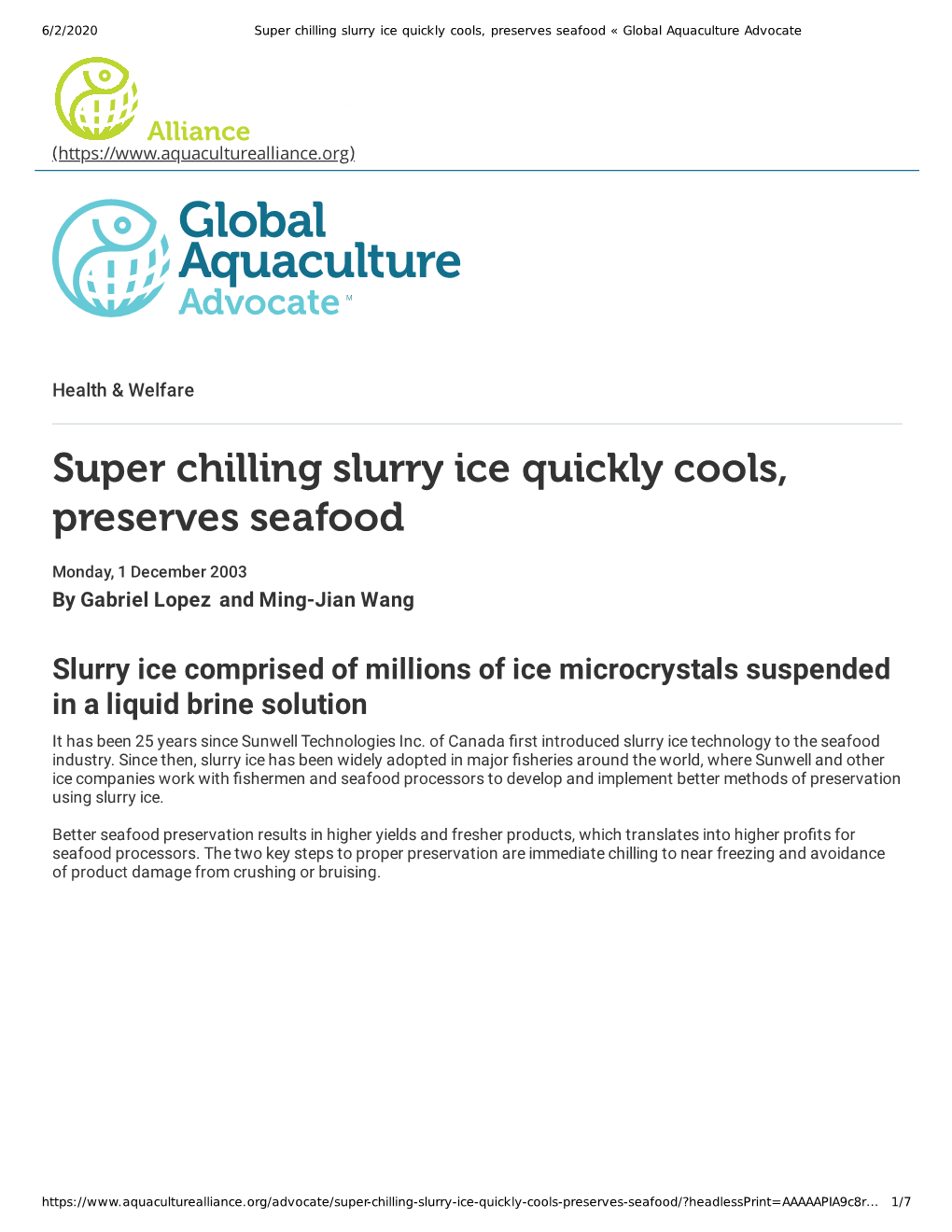 Super Chilling Slurry Ice Quickly Cools, Preserves Seafood « Global Aquaculture Advocate