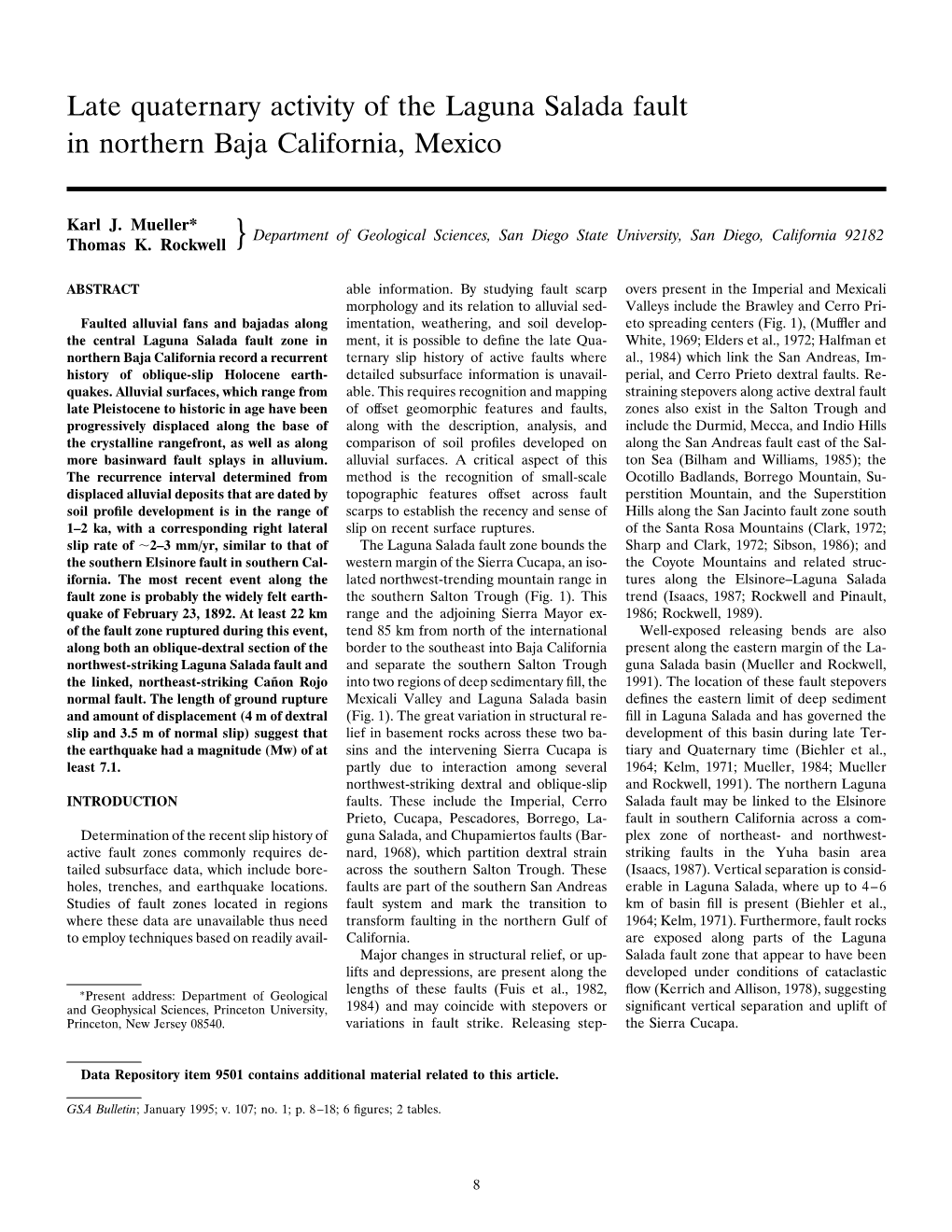 Late Quaternary Activity of the Laguna Salada Fault in Northern Baja California, Mexico