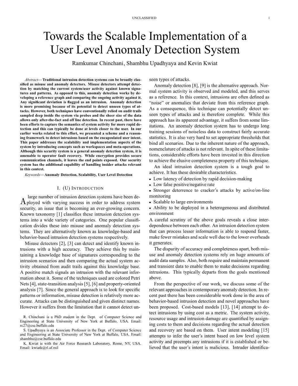Towards the Scalable Implementation of an Anomaly Detection System