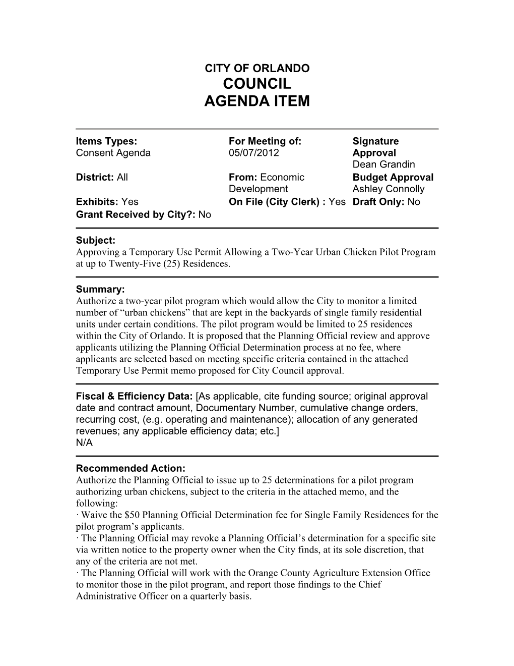 Council Agenda Item