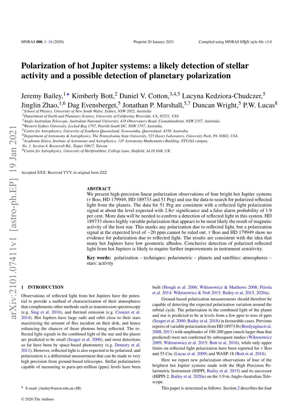 Polarization of Hot Jupiter Systems: a Likely Detection of Stellar Activity and a Possible Detection of Planetary Polarization