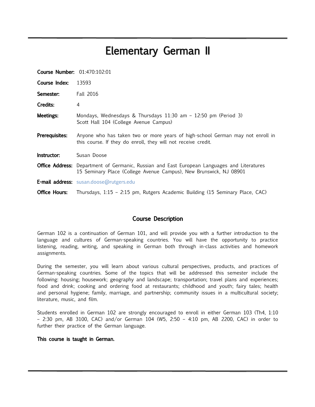 Elementary German II