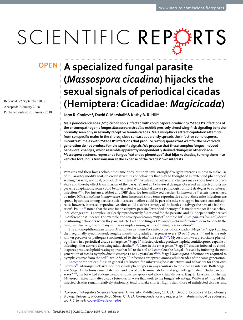 (Massospora Cicadina) Hijacks the Sexual Signals of Periodical Cicadas