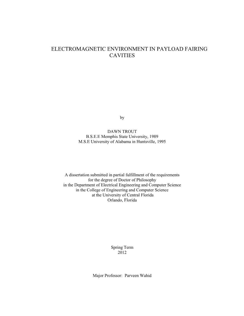 Electromagnetic Environment in Payload Fairing Cavities