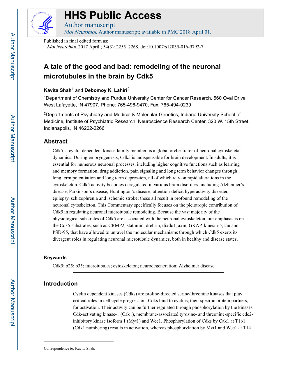 Remodeling of the Neuronal Microtubules in the Brain by Cdk5