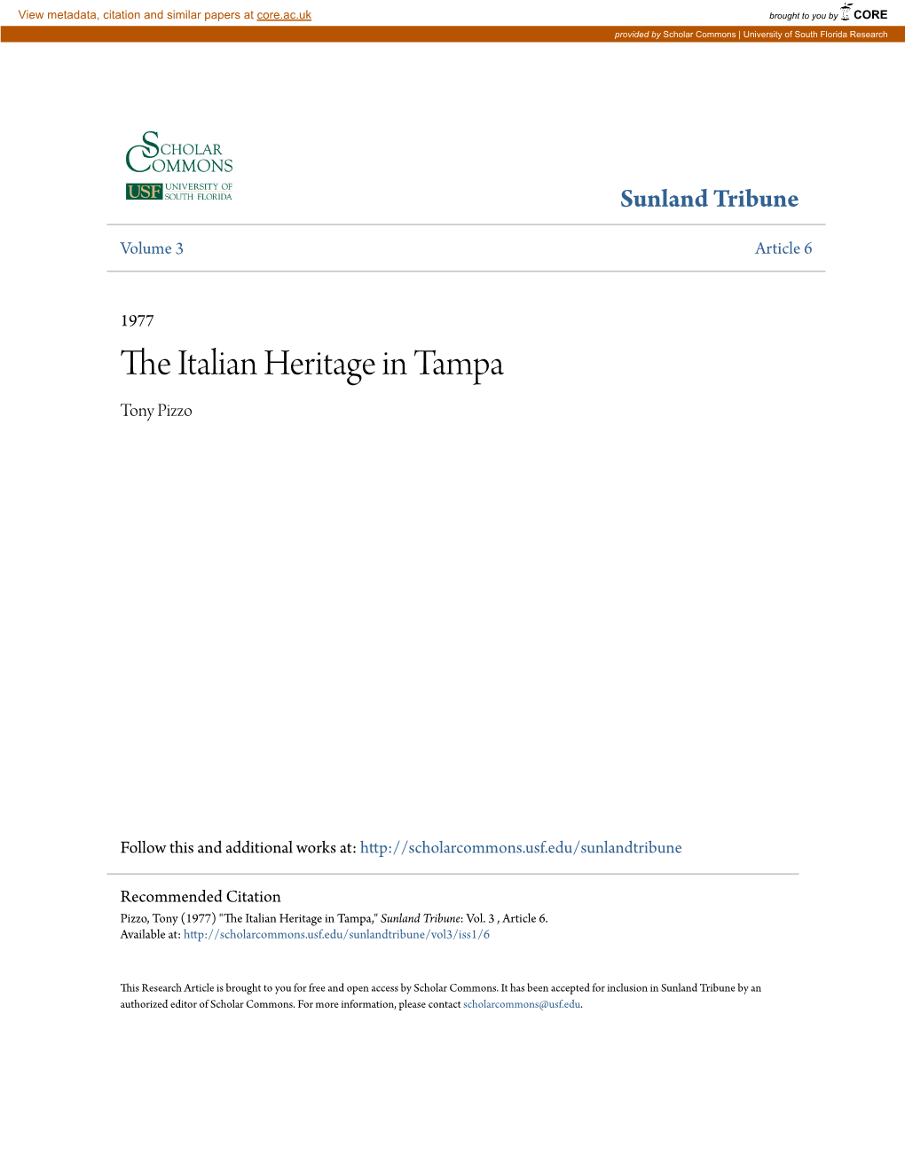 The Italian Heritage in Tampa