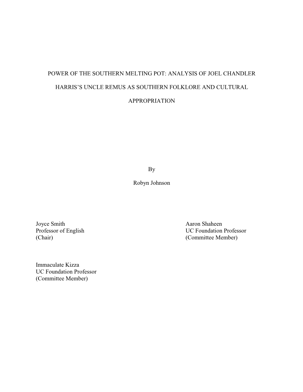 Analysis of Joel Chandler Harris's Uncle Remus As Southern Folklore