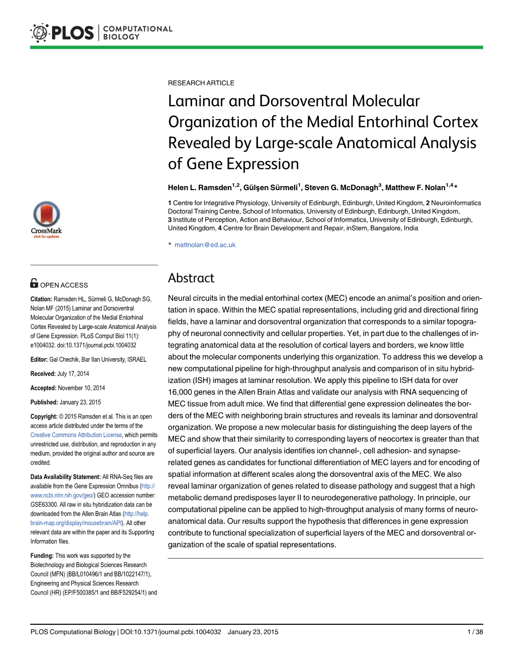 Laminar and Dorsoventral Molecular Organization of the Medial Entorhinal Cortex Revealed by Large-Scale Anatomical Analysis of Gene Expression