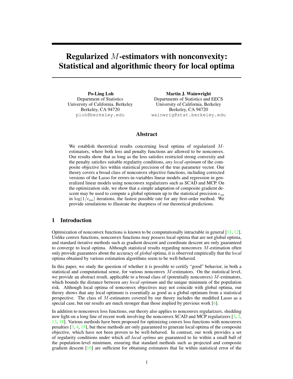 Regularized M-Estimators with Nonconvexity: Statistical and Algorithmic Theory for Local Optima